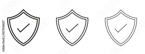Shield check icon in linear versions. Editable line