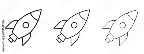 Rocket launch icon in linear versions. Editable line