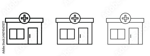 Pharmacy icon in linear versions. Editable line