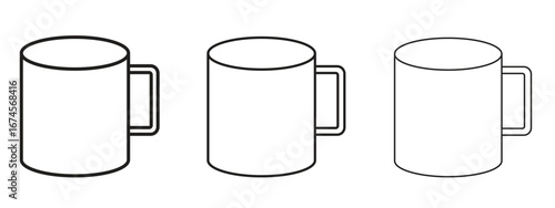 Mug icon in linear versions. Editable line