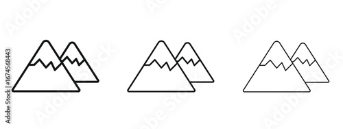 Mountains icon in linear versions. Editable line