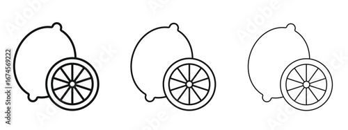 Lemon icon in linear versions. Editable line