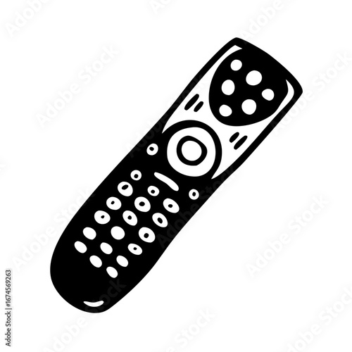 Vector art of remote control with many buttons is a handheld device used to control television