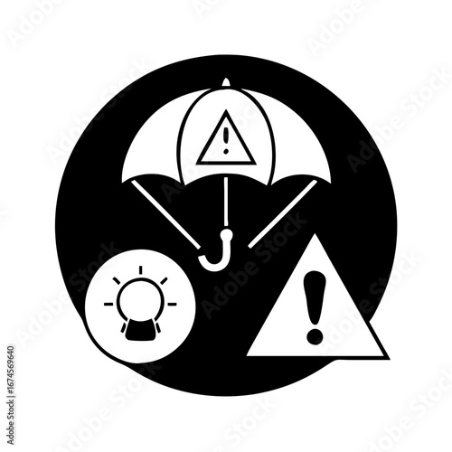 Vector art of risk management protection with insurance and security against hazard and danger