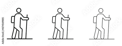 Hiking icon in linear versions. Editable line