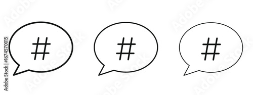 Hashtag icon in linear versions. Editable line