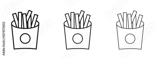 French-fries icon in linear versions. Editable line