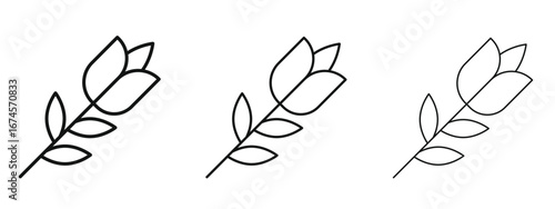 Flower tulip icon in linear versions. Editable line