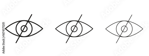 Eye crossed icon in linear versions. Editable line