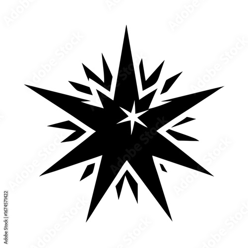 Vector art of abstract starburst explosion shape, a geometric design element with radial spikes and decorative fragments