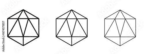 Dice d20 icon in linear versions. Editable line