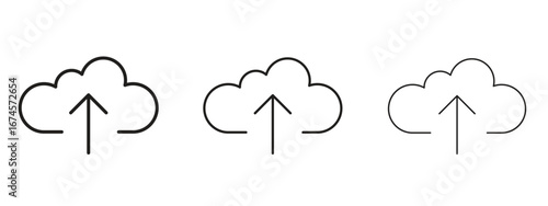 Cloud upload icon in linear versions. Editable line