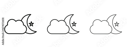 Cloud moon icon in linear versions. Editable line
