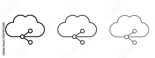Cloud share icon in linear versions. Editable line