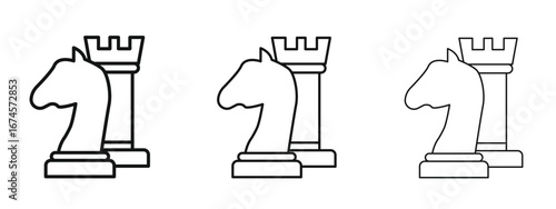 Chess icon in linear versions. Editable line