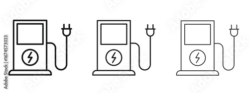 Charging station icon in linear versions. Editable line