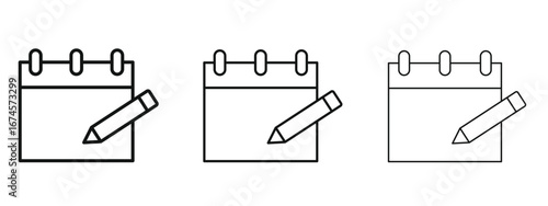 Calendar pen icon in linear versions. Editable line