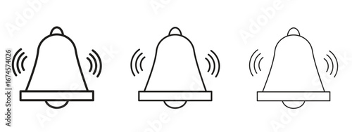 Bell ring icon in linear versions. Editable line