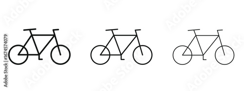 Biking mountain icon in linear versions. Editable line