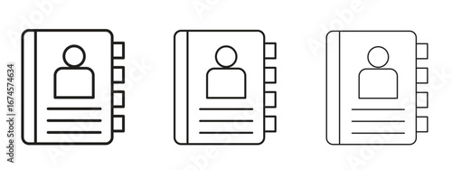 Address book icon in linear versions. Editable line