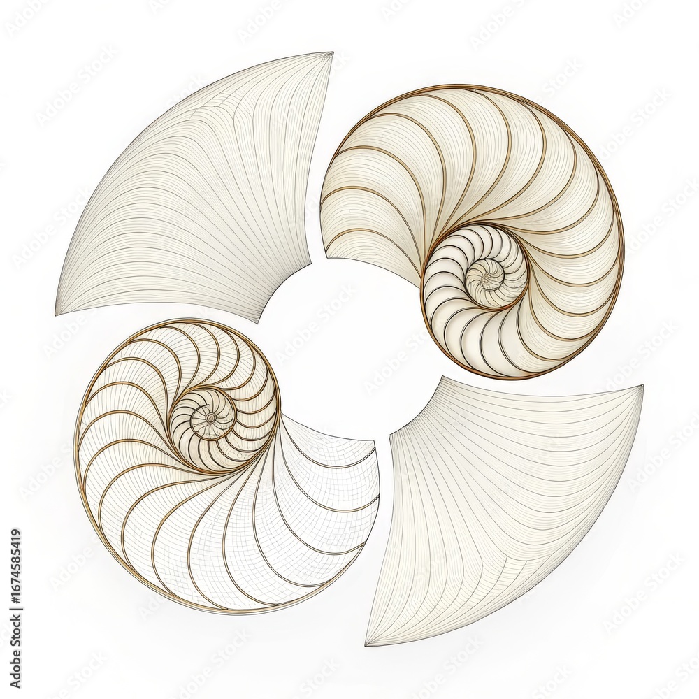 Obraz premium Abstract Spiral Shell Design, showcasing mathematical patterns