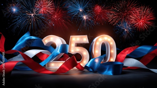 250th Anniversary Celebration with Fireworks and Ribbon