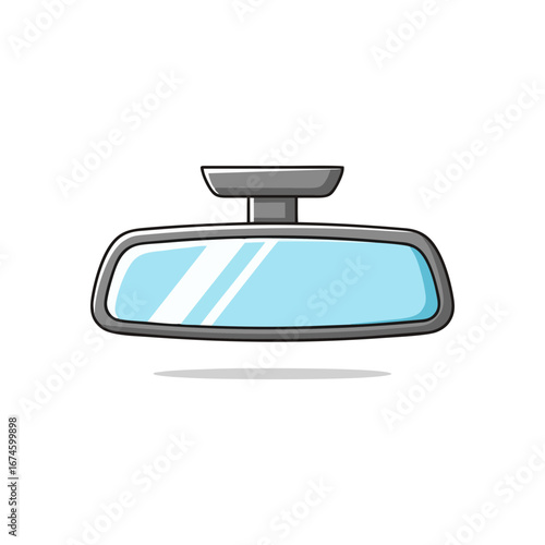 Rear view car mirror vector illustration with reflective blue glass in modern flat style isolated on transparent background, perfect for automotive safety materials, driving school design, and car 