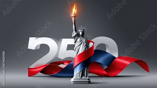 Statue of Liberty with Number 250 and Patriotic Ribbon