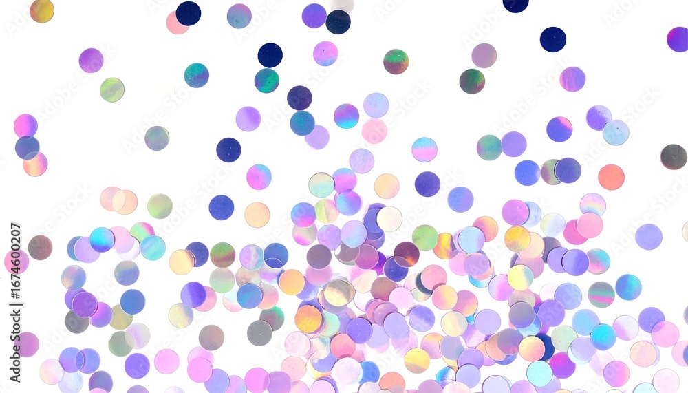 Obraz premium Abstract Confetti Background with Colorful Circular Shapes and Transparent Elements on White Backdrop