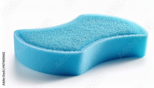 light blue soft sponge with curved edge and gentle texture on white background