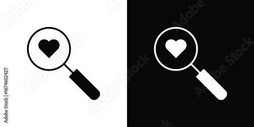 Search heart icon. filled flat sign for mobile concept and web