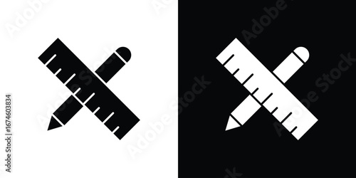Pencil and ruler icon. filled flat sign for mobile concept and web