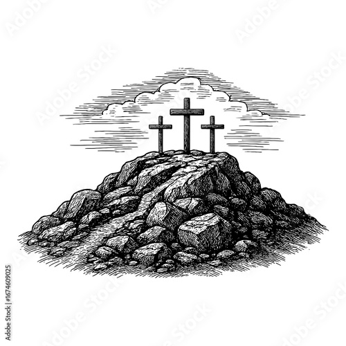 Three crosses on Golgotha. The road to the crucifixion.