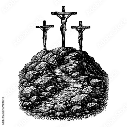 Three crosses on Golgotha. The road to the crucifixion.