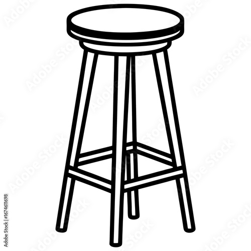 Minimal High Stool Bar Line Art Vector Illustration
