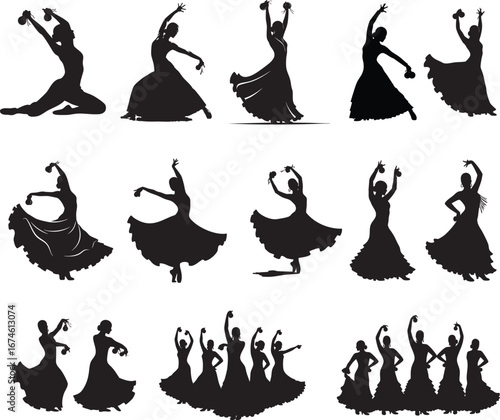 Flamenco Dancer Silhouettes Collection – Spanish Dance, Traditional Performance Vector Set