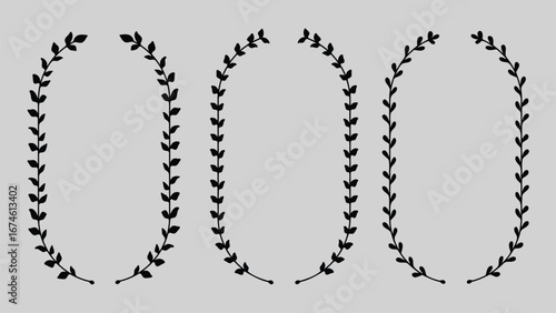 Hand drawn floral oval wreath frame vector set. Botanical design elements. Vector illustration.