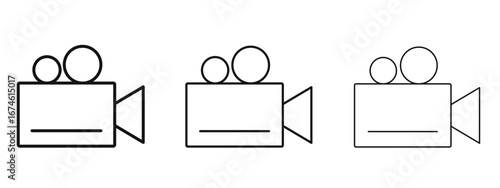 Video camera icon in linear versions. Editable line