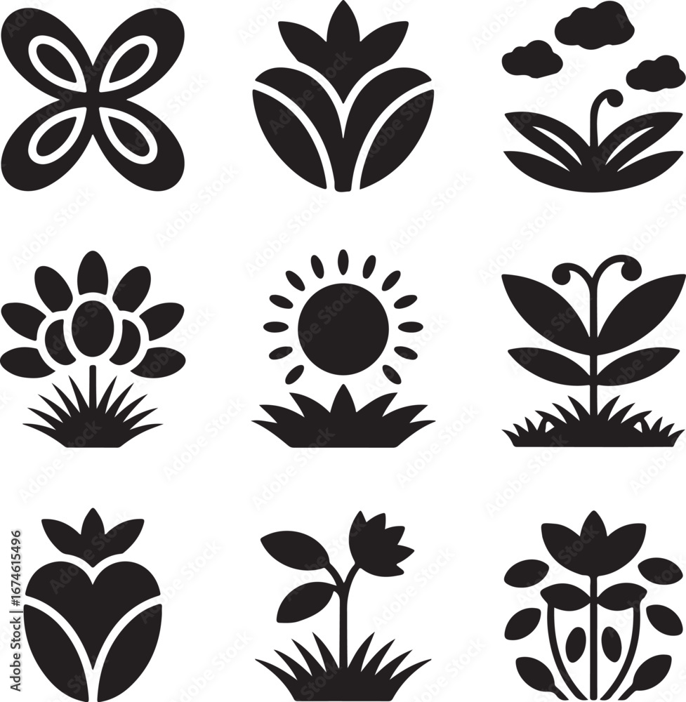 Obraz premium Abstract geometric pattern with a central circular element and flowing lines rendered in a striking silhouette style