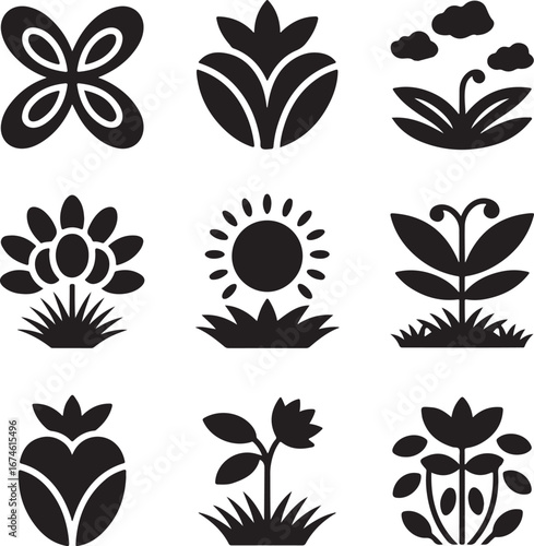 Abstract geometric pattern with a central circular element and flowing lines rendered in a striking silhouette style