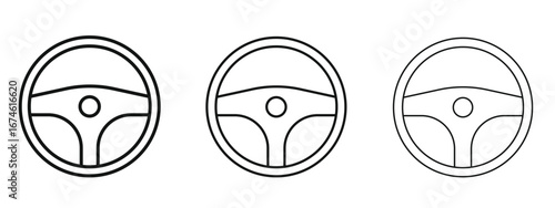 Steering wheel icon in linear versions. Editable line