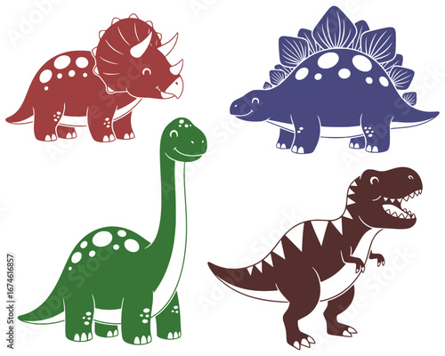 Cute Dinosaur Set SVG - Triceratops, Stegosaurus, Brontosaurus, T-Rex