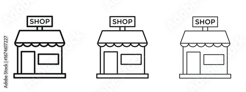 Shop icon in linear versions. Editable line