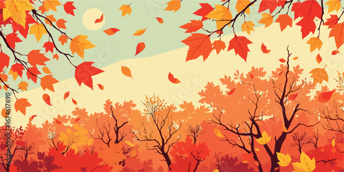 Autumn Landscape With Falling Leaves