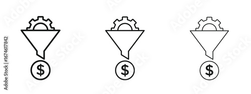 Sales funnel icon in linear versions. Editable line