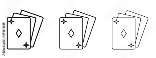 Playing cards icon in linear versions. Editable line