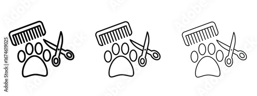 Pet grooming icon in linear versions. Editable line