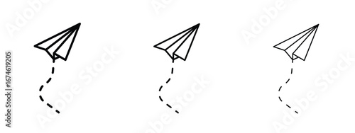 Paper plane icon in linear versions. Editable line