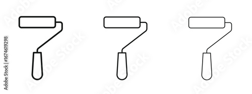 Paint roller icon in linear versions. Editable line