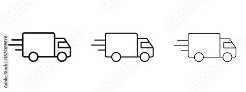Moving truck icon in linear versions. Editable line